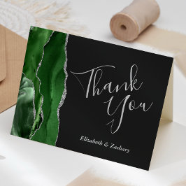 Tarjeta Agradecimiento de Boda Hunter Green Agate Plata Os