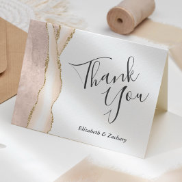 Tarjeta Agradecimiento de Boda Marfil Ágata Brillo Dorado 