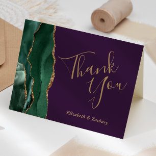 Tarjeta Agradecimiento de boda oro púrpura ágata verde esm