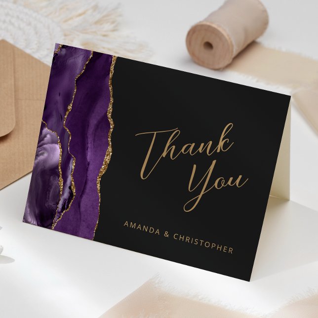 Tarjeta Agradecimiento de boda oscuro con guión de ágata d (Subido por el creador)