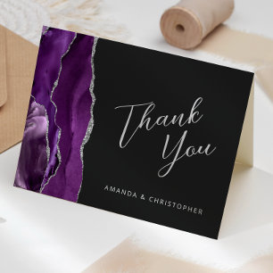 Tarjeta Agradecimiento de boda oscuro con guión de ágata p