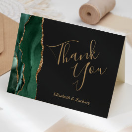 Tarjeta Agradecimiento de boda oscuro de ágata verde esmer