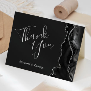 Tarjeta Agradecimiento de boda oscuro de plata de ágata ne