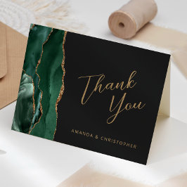 Tarjeta Agradecimiento de boda oscuro esmeralda oro ágata 