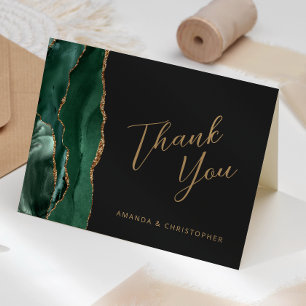 Tarjeta Agradecimiento de boda oscuro esmeralda oro ágata
