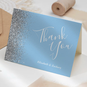 Tarjeta Agradecimiento de Boda Pastel Azul Borde Glitter P