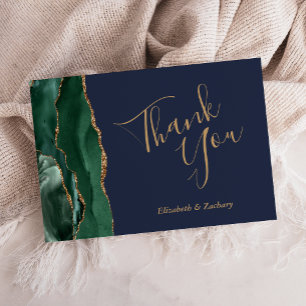 Tarjeta Agradecimiento de boda plano de oro esmeralda Ágat