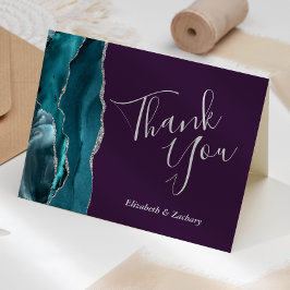 Tarjeta Agradecimiento de boda plata púrpura ágata verde