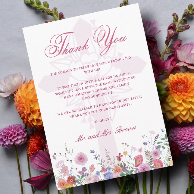 Tarjeta Agradecimiento de boda religioso con flores silves (Subido por el creador)