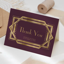 Agradecimiento de boda rojo burgundy Deco vintage