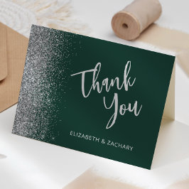 Tarjeta Agradecimiento de Boda Verde Esmeralda con Brillo 