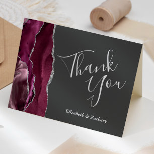 Tarjeta Agradecimiento de Borgoña Boda de Gris Carbón Grac