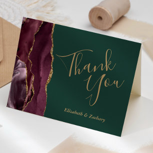 Tarjeta Agradecimiento de Borgoña Boda Verde Oro Gracias