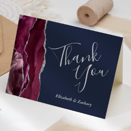 Tarjeta Agradecimiento de Borgoña Purpurina Plata Marina A
