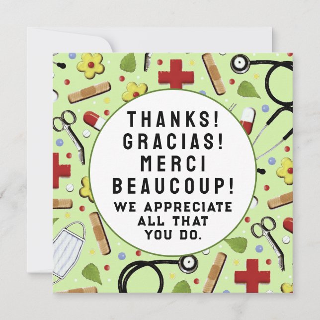 Tarjeta Agradecimiento de enfermera Gracias (Anverso)