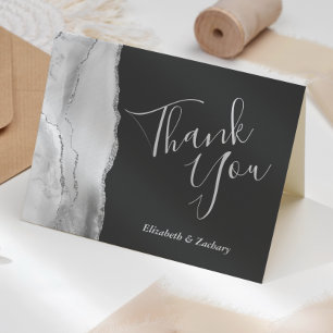 Tarjeta Agradecimiento de plata blanca gris Boda oscuro Gr