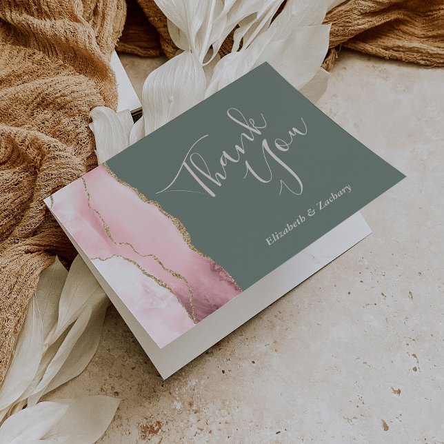 Tarjeta Agradecimiento de Rubor Agate Gold Deep Sage Green (Subido por el creador)