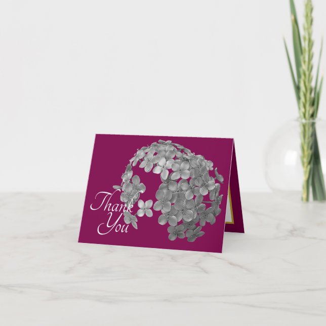 Tarjeta Agradecimiento Floral de Flores Botánicas Grises E (Anverso)