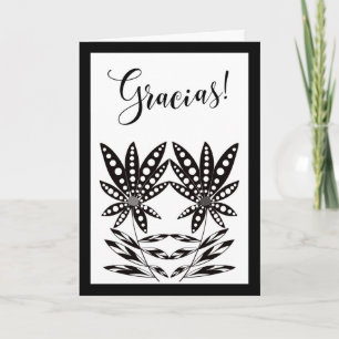 Tarjeta Agradecimiento Floral en Blanco y Negro - Gracias