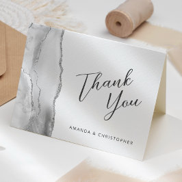 Tarjeta Agradecimiento gris plateado guión Boda Gracias