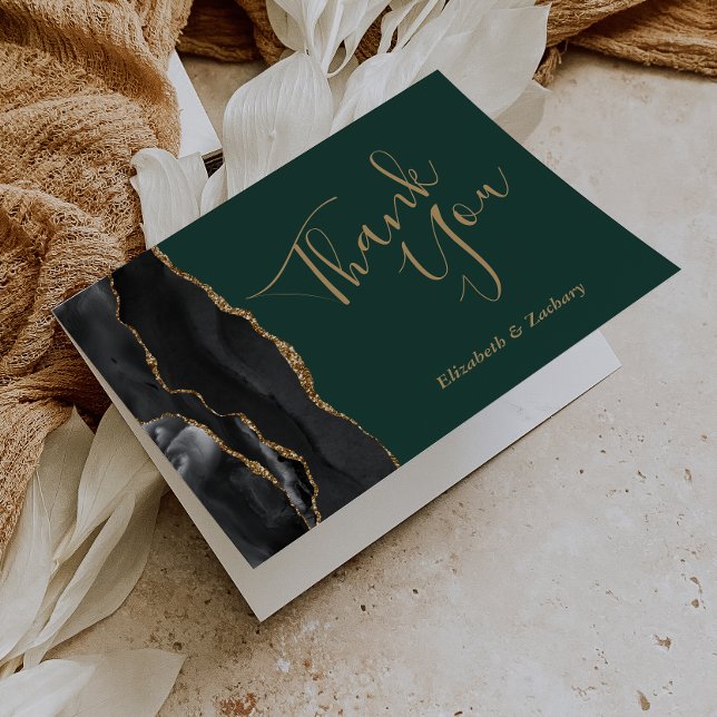 Tarjeta Agradecimiento negro Boda verde esmeralda de oro g (Subido por el creador)