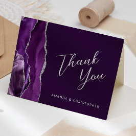 Tarjeta Agradecimiento Purple Silver Script Plum Boda Grac