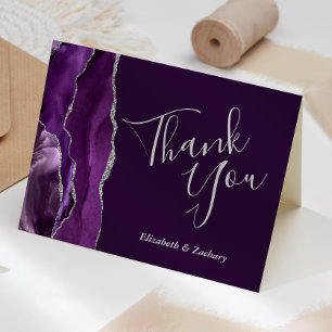 Tarjeta Agradecimiento púrpura Boda de ciruela plateada Gr