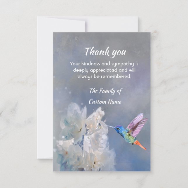 Tarjeta Agradecimiento Simpatía Colibrí Flores Blancas (Anverso)
