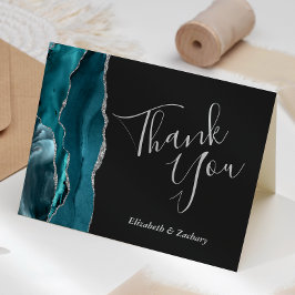 Tarjeta Agradecimiento verde azulado Boda plateado oscuro