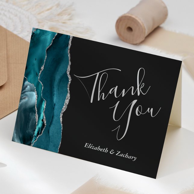 Tarjeta Agradecimiento verde azulado Boda plateado oscuro (Subido por el creador)