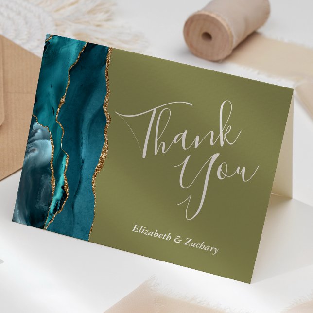 Tarjeta Agradecimiento verde azulado Boda Verde Oleícola d (Subido por el creador)