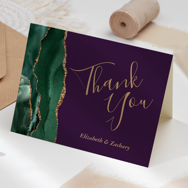Tarjeta Agradecimiento verde esmeralda Boda morado de oro (Subido por el creador)