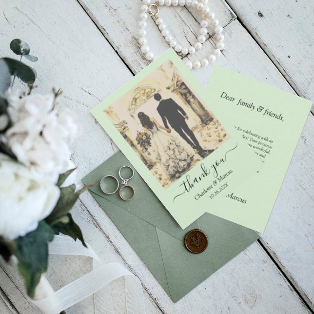 Tarjeta Agradecimiento Verde Menta Vintage Plana (Subido por el creador)