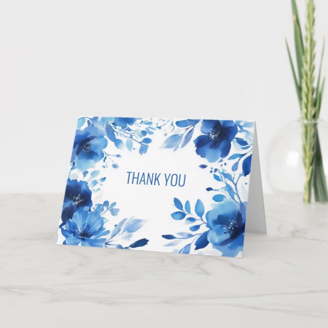 Tarjeta Agradecimientos de acuarela Blue Blooms personaliz (Anverso)