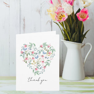 Tarjeta Agradecimientos del corazón de las flores silvestr