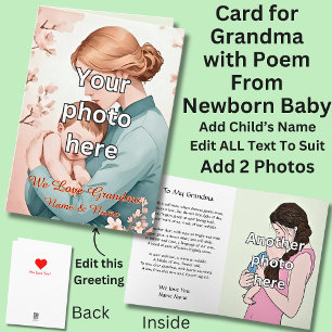 Tarjeta Agregar 2 fotos para la abuela, poema del recién n