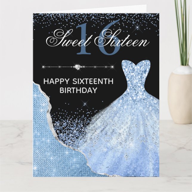 Tarjeta Agua azul claro Vestido dulce 16 cumpleaños (Anverso)