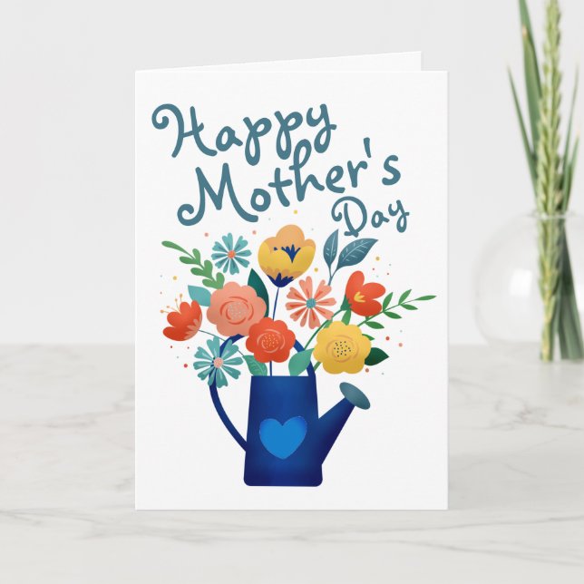 Tarjeta Agua puede llena de flores Feliz Día de la Madre (Anverso)