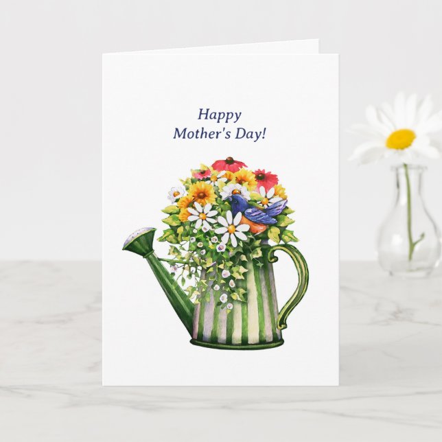 Tarjeta Agua puede y Flores Día de la Madre (Planta pequeña)