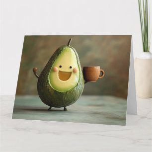 Tarjeta Aguacate Feliz Disfrutando una Taza de Té