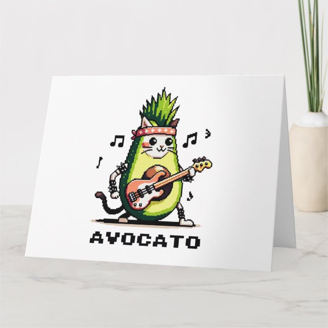 Tarjeta Aguacate - Gracioso Pixel Art Aguacate Gato Jugand (Anverso)