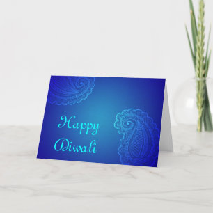 Tarjeta Aguamarina elegante Paisley azul Diwali feliz