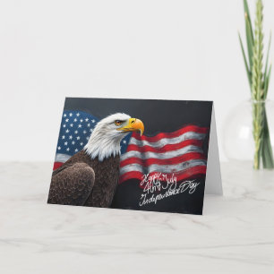Tarjeta Águila Calva con Bandera Americana Arte del 4 de J