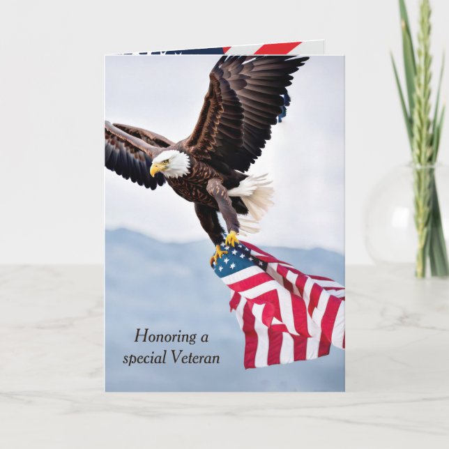 Tarjeta Águila calva con bandera para el Día de los Vetera (Anverso)