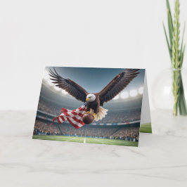 Tarjeta Águila calva de cumpleaños con fútbol