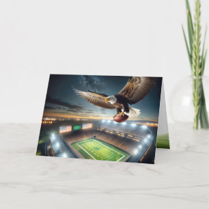 Tarjeta Águila calva de cumpleaños con fútbol