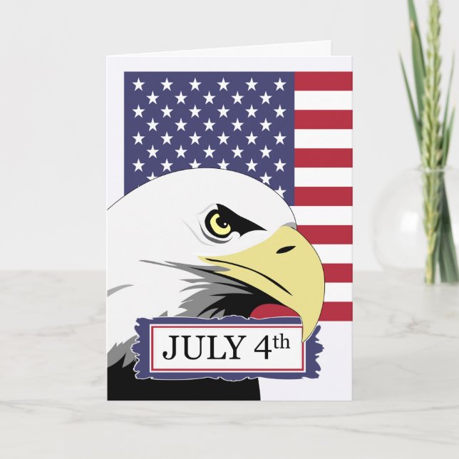 Tarjeta Águila calva y bandera 4 de julio patriótico (Anverso)