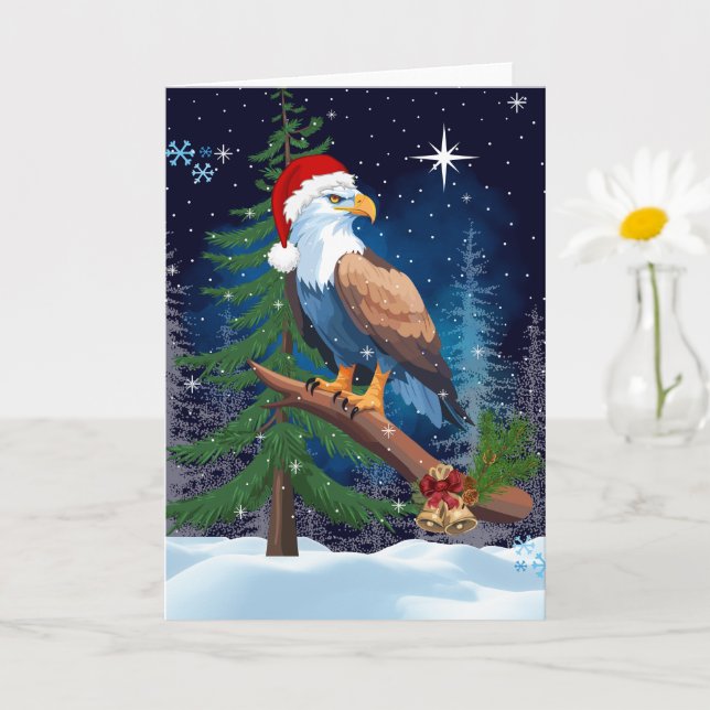 Tarjeta Águila de navidades con escena de nieve de Santa H (Planta pequeña)