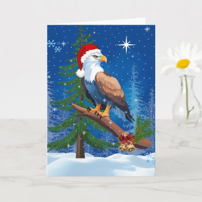 Tarjeta Águila de navidades con escena de nieve de Santa H (Planta pequeña)