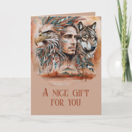Tarjeta Águila - Hombre - Lobo - arte acuarela 1 - Fan Fun